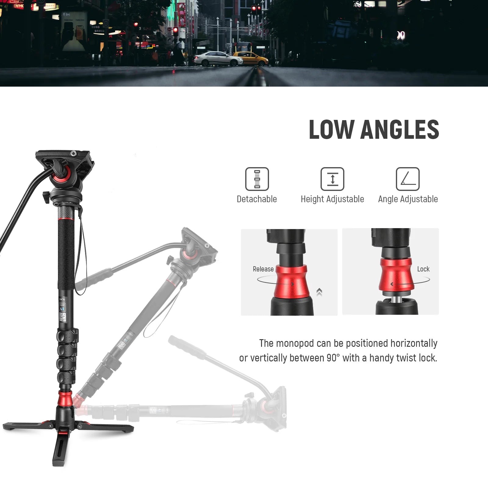 NEEWER GM76 179cm Professional Camera Monopod with Fluid Head