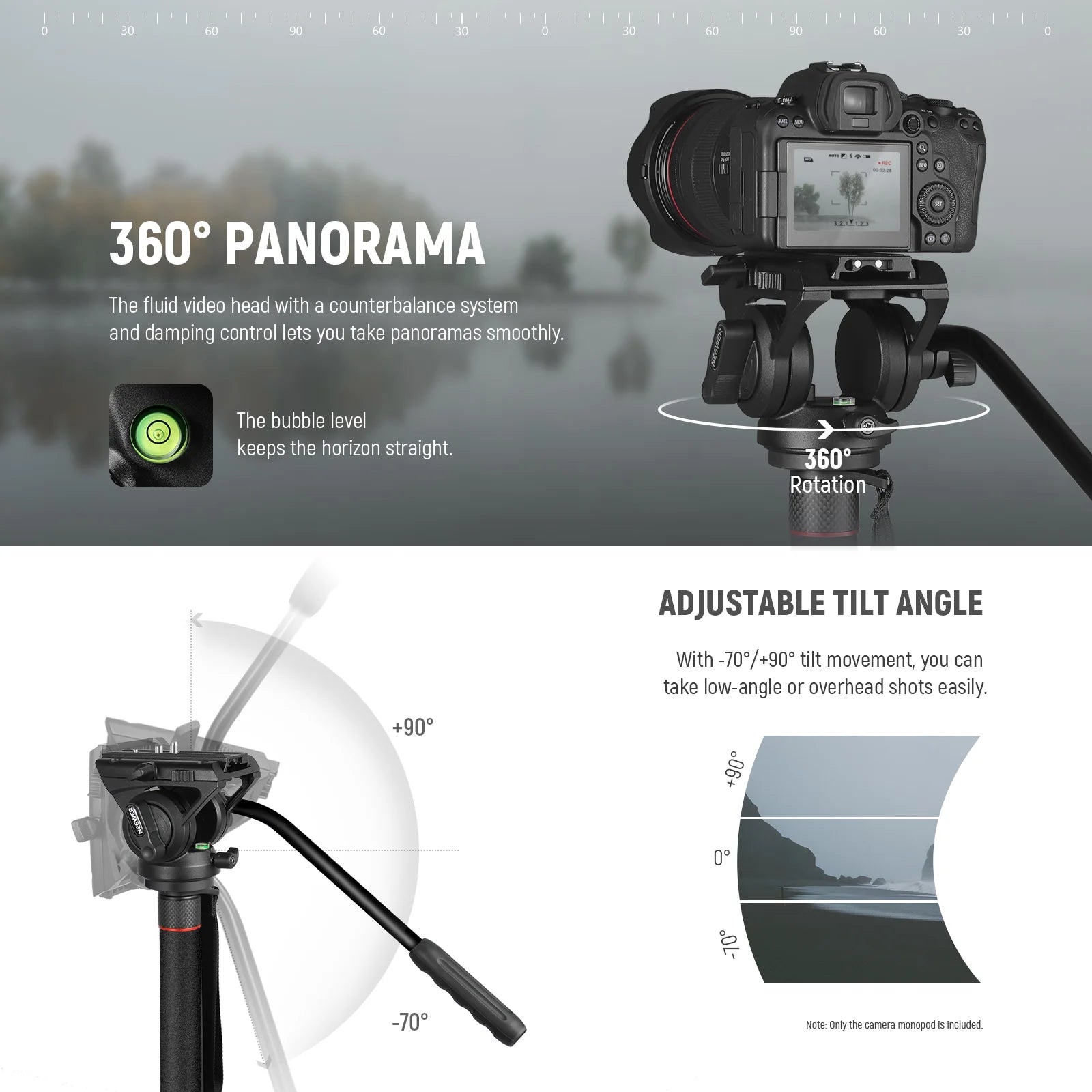 NEEWER GM76 179cm Professional Camera Monopod with Fluid Head