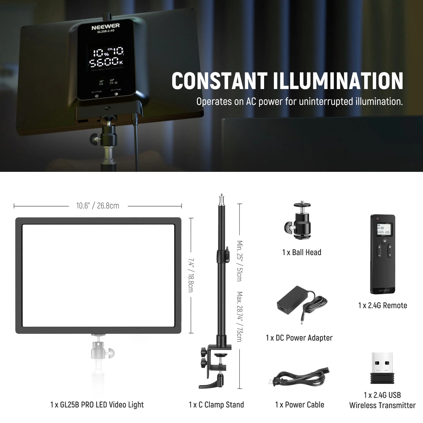 NEEWER GL25B Side Light Panel Lights（eu）