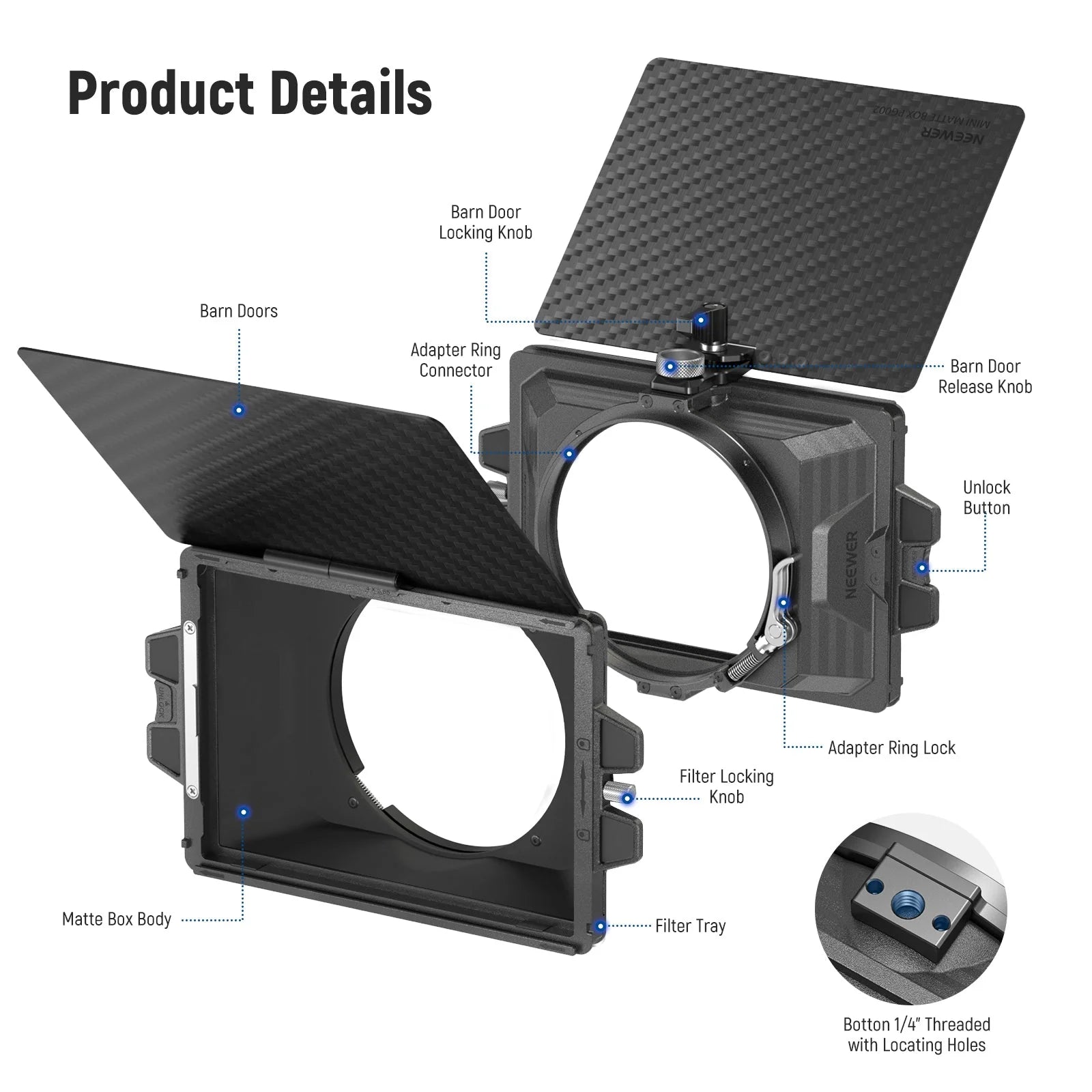 NEEWER PG002 Mini Mattebox with 4X5.65 Filter TRAY&67/72/77/82 Adapter