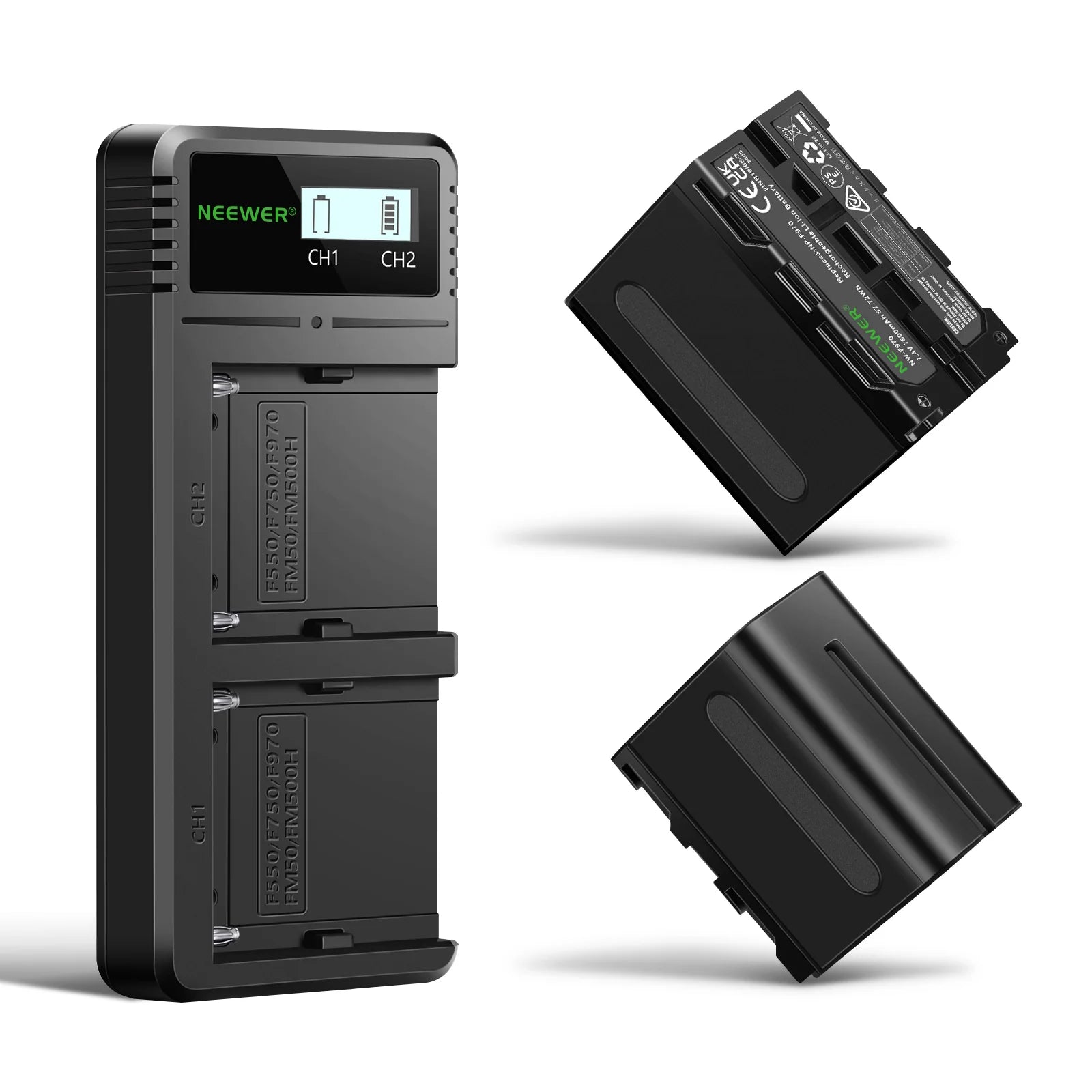 NEEWER NW-F970 USBdualfastbatterycharger withlcd DISPLAYS+2xNP-F970 7800MAH Battery Replacement