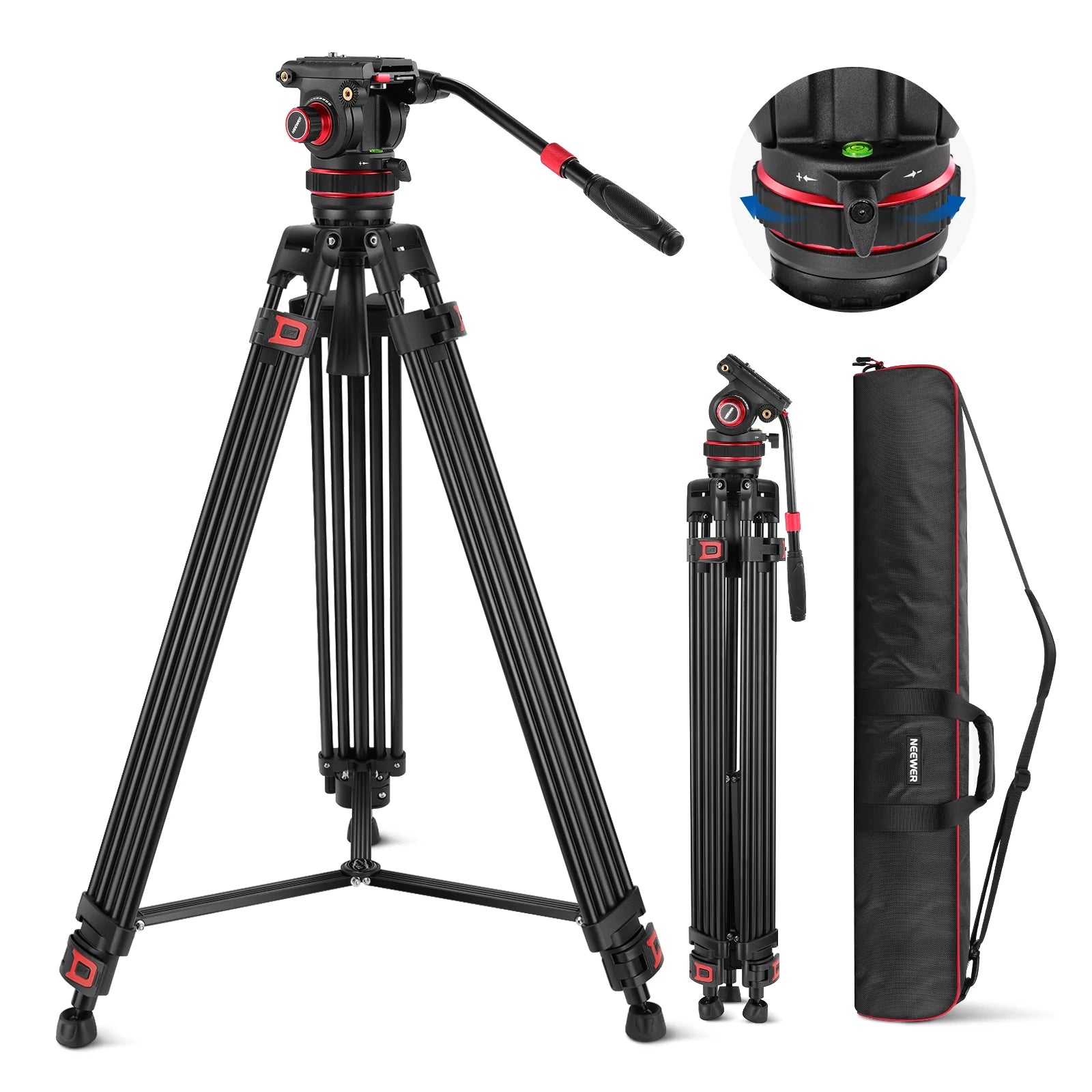 NEEWER TP75 Upgraded Professional Video Tripod with Adjustable Fluid Head