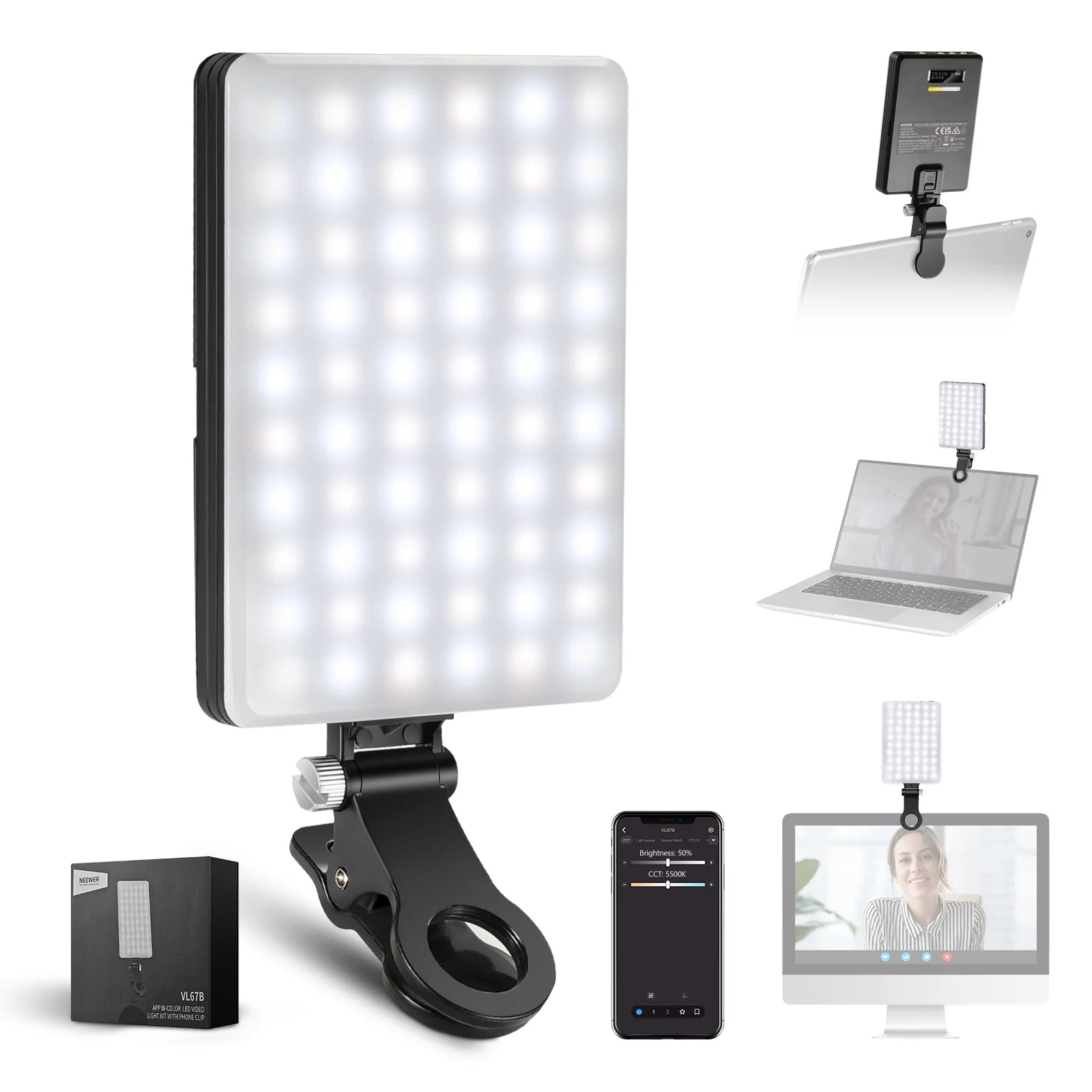 Neewer Basics VL67B App Bi-Color LED Video Light Kit with Phone Clip