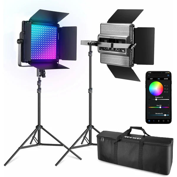 NEEWER 2×RGB1200 App LED Light 60W V4+2×200CM Light Stand+bag