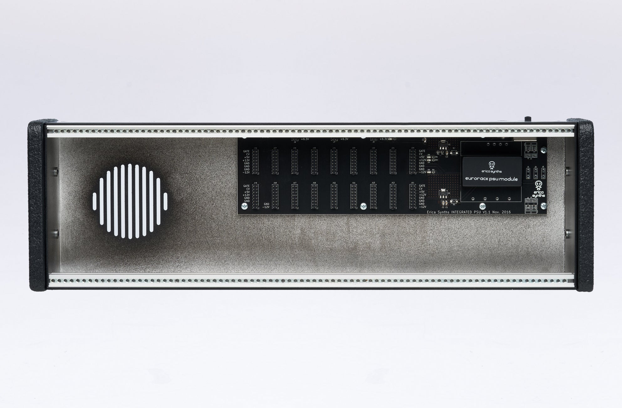Erica Synths 1 x 84HP skiff case with integrated PSU: black side panels (EU plug)