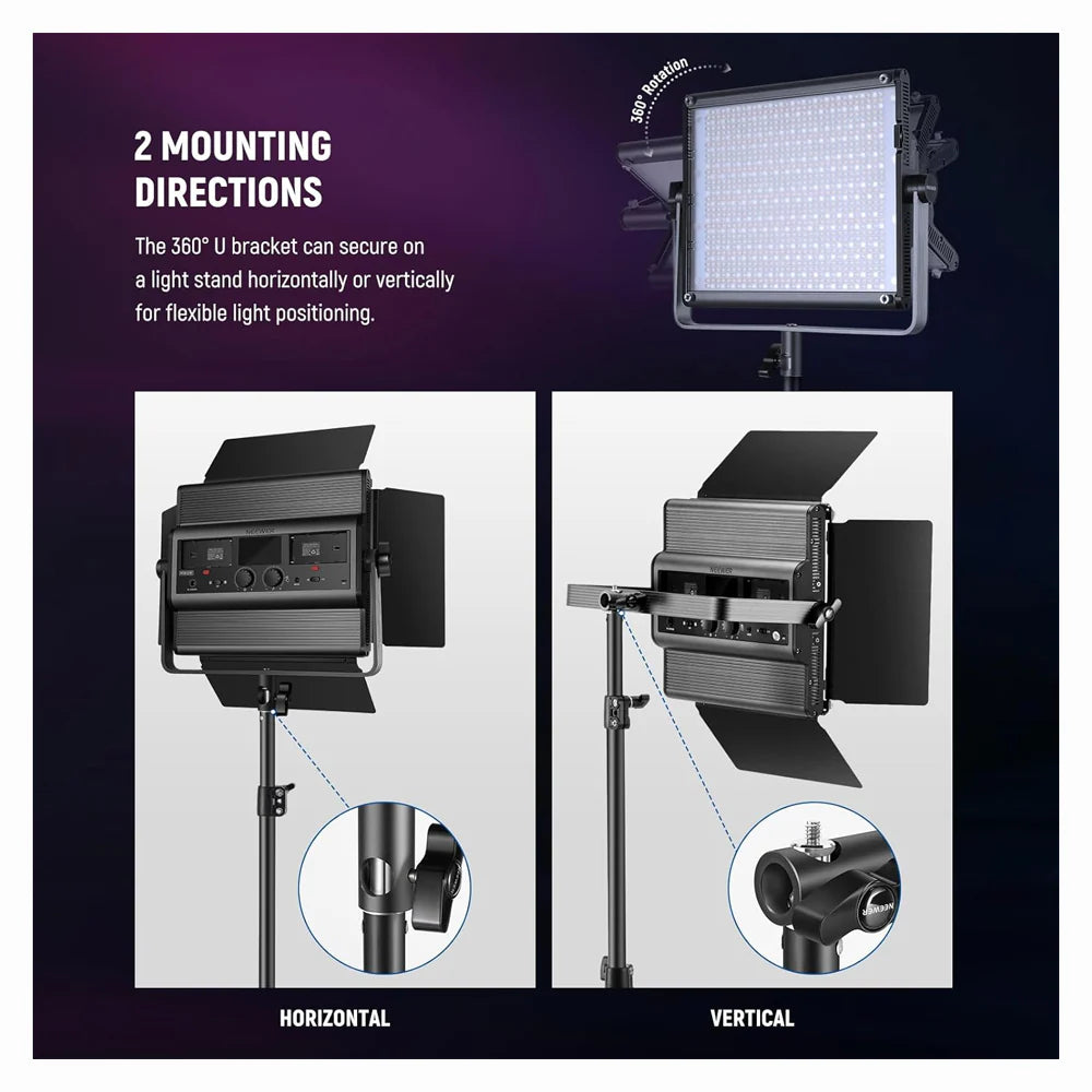 NEEWER 2×RGB1200 App LED Light 60W V4+2×200CM Light Stand+bag